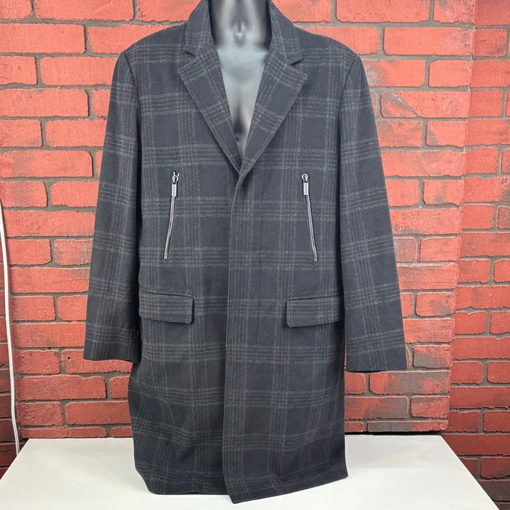 Michael Kors Trench Coat Mens Medium Plaid Wool‎